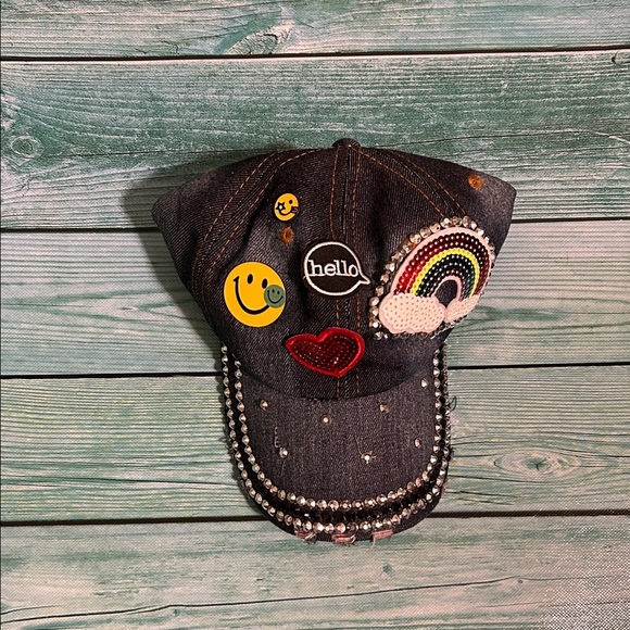 Embellished Denim Cap with Patches - Picture 1 of 4